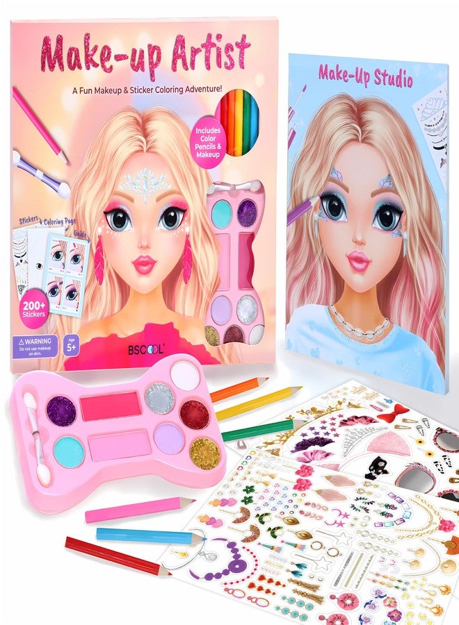 BSCOOL Make-up Artist. 3 in 1 Fun Makeup, Sticker, Coloring Kit, Includes Color Pencils, Makeup Palette, and 200+ Stickers. for Girls Ages 5,6,7,8. Christmas Gift for Girls - Image 1